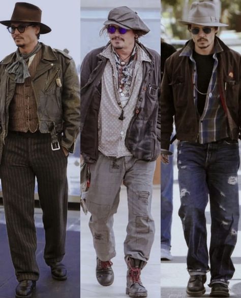 Souvenir Jacket Outfit, Johnny Depp Outfits Ideas, Johnny Depp Hat, Johnny Be Good, Rock Style Men, Johnny Depp Style, Bohemian Style Men, Johnny Depp Fans, Masc Outfits