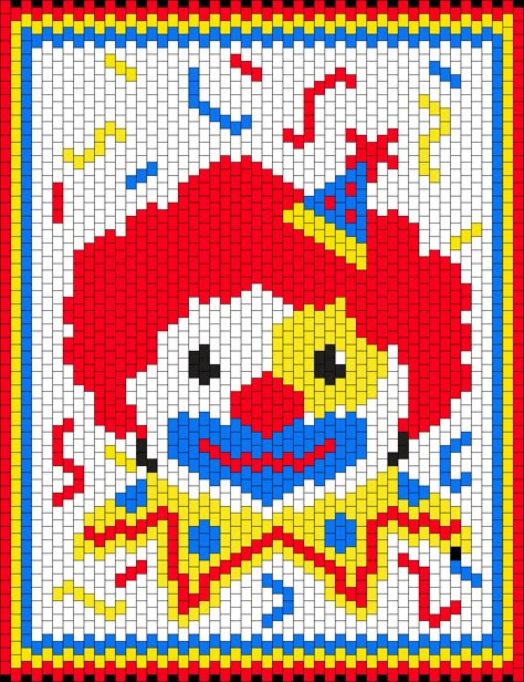 Clowncore Banner Kandi Pattern Clowncore Banner, Miku Kandi, Kandi Panel, Clown Kandi, Kandi Cuff Patterns Hello Kitty, X Base Cuff Kandi, Kandi Cuff Patterns Clown, Cuff Pattern Kandi, Photo Pattern