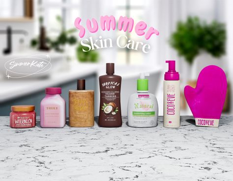 Summer Skincare Sims 4 Cc Clutter Clothes, Sims 4 Shaving Mod, Sims 4 Cc Brands, Sims 4 Skincare Cc, Sims 4 Camera Mod, Sims Folder, Realistic Sims, Watermelon Scrub, Summer Skin Care