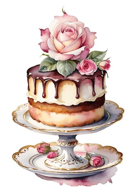 Cake Stand Drawing, Bolo Musical, Picnic Themed Parties, Cake Art Print, Cake With Roses, Realistic Cakes, Dessert Illustration, Cake Vector, Baking Logo