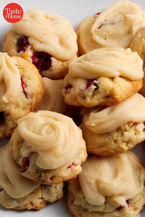 Frosted Cranberry Drops, Cranberry Drop Cookies Taste Of Home, Taste Of Home Frosted Cranberry Drops, Frosted Cranberry Drop Cookies, Cookies With Fresh Cranberries, Cranberry Sauce Cookies, Cranberry Drop Cookies, Drop Cookies Recipes, Cranberry Walnut Cookies