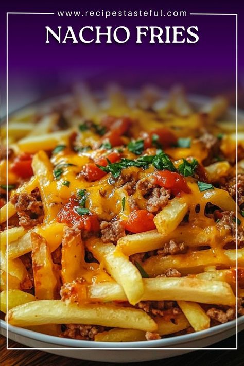 Nacho Fries are a fun twist on classic nachos, combining crispy seasoned fries with taco-seasoned beef and melted cheese. Perfect for game day, parties, or a quick meal, this easy recipe is sure to be a hit with family and friends. Mashed Potatoes Fries, Taco Fries, Classic Nachos, Frito Recipe, Nachos Loaded, Nacho Fries, Potatoes Fries, Seasoned Fries, Loaded Nachos