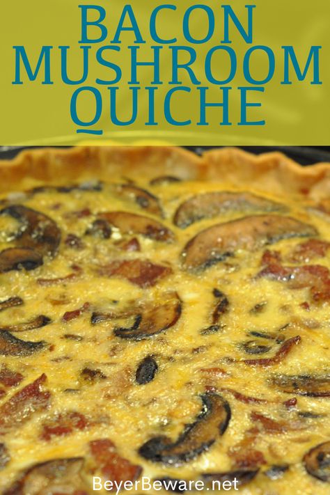 Bacon and mushroom quiche is is an east quiche recipe filled with crispy fried bacon pieces, hearty mushrooms and lots of cheese. #quiche #bacon #breakfast #eggs Mushroom And Spinach Quiche, Easy Quiche Recipe, Quiche Recipes Crustless, Bacon Quiche Recipe, Best Quiche Recipes, Bacon And Mushroom, Bacon And Cheese Quiche, Fried Bacon, Quiche Lorraine Recipe