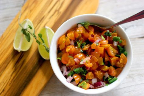 Orange Tomato and Fresh Oregano Salsa RecipeOrange Tomato and Fresh Oregano Salsa Recipe Orange Tomato Salsa, Tomato Salsa Recipe, Lauren Gleisberg, Fresh Salsa Recipe, Bunny Food, Tortilla Chip Recipe, Cilantro Recipes, Vegetarian Crockpot Recipes, Play With Friends