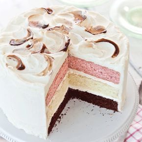 Neapolitan Cake  ---  three mouthwatering flavors in one scrumptious homemade cake. Neapolitan Cake, Birthday Cake Flavors, Torte Cupcake, Birthday Cake Recipe, Cool Birthday Cakes, Cake Tasting, Cake Flavors, Homemade Cakes, Let Them Eat Cake