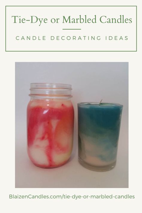 How To Make Swirl Candles, How To Make Tie Dye Candles, Marbled Candles Diy, Tye Dye Candles, Diy Candle Containers, Tie Dye Candles, Dyi Candle, Ombre Candle, Candle Jar Diy