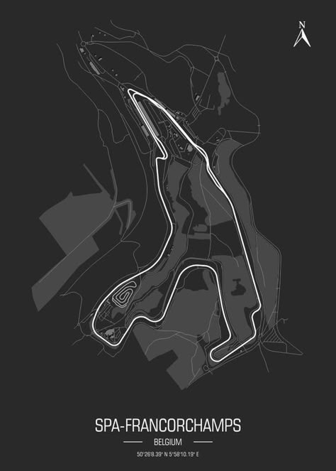 Spa Track F1, Formula One Circuits, Spa F1 Circuit, F1 Circuit Poster, F1 Track Poster, F1 Circuit Wallpaper, Spa Race Track, F1 Race Track, Formula 1 Track