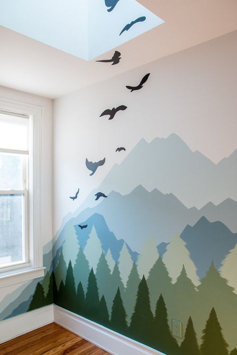 Mountain Mural for a Nursery — Maggie Antalek Painted Mountains On Wall, Mountain Mural, Mountain Nursery, Nursery Inspo, Kids Room Wallpaper, Mountain Paintings, Kids Room Design, Room Wallpaper, Adventure Awaits