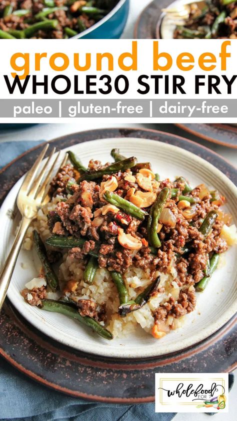 Whole30 Ground Beef Stir Fry - Paleo, gluten-free, dairy-free, egg-free, nut-free. Quick and EASY dinner! Whole30 Ground Beef, Nourishing Dinner, Ground Beef Stir Fry, Whole Foods Meal Plan, Paleo Meal Plan, Beef Stir Fry, Easy Family Dinners, Beef Dinner, Whole 30 Recipes