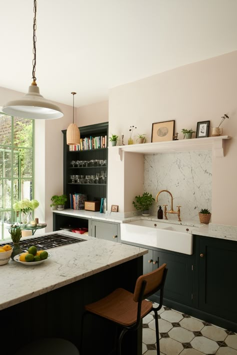 Devol Shaker Kitchen, Belfast Sink, Devol Kitchens, Basement Kitchen, Green Cabinets, Shaker Kitchen, 인테리어 디자인, Dream Kitchen, Kitchen Renovation