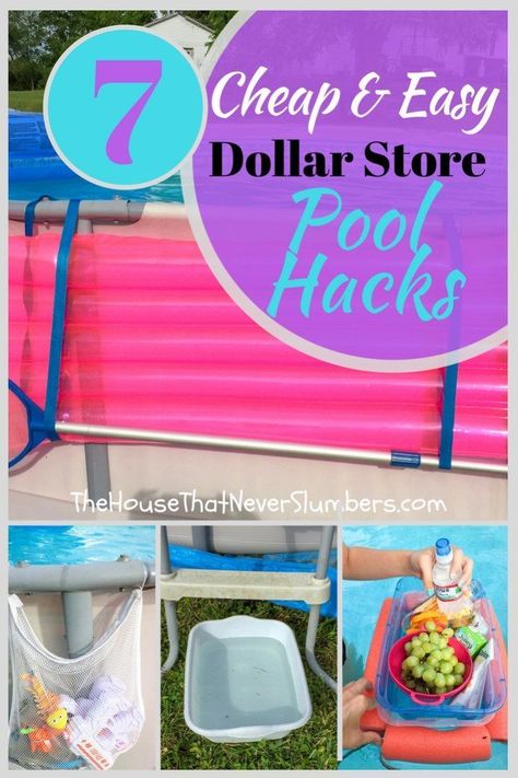 Cheap and Easy Dollar Store Pool Hacks - Organize your pool without breaking the bank! #swimmingpool #poolcare #poolhacks #pooltime #summertime Diy Pool Cup Holder, Above Ground Pool Must Haves, Pool Side Ideas, Dollar Tree Pool Hacks, Above Ground Pool Hacks Diy, Intex Pool Hacks, Pool Side Decorating Ideas, Above Ground Pool Hacks, Above Ground Pool Accessories