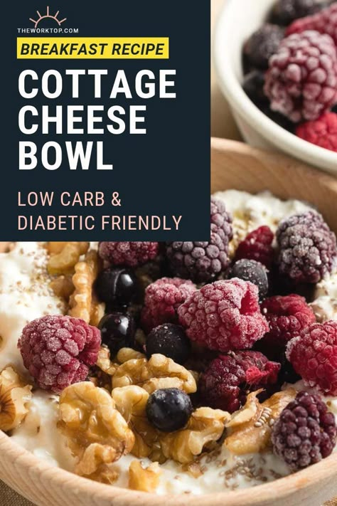 This Cottage Cheese Bowl is a healthy breakfast idea that I love! It's high in protein, low-carb, keto, and diabetic friendly. It's easy to make and a great way to eat cottage cheese for breakfast. Get the recipe on www.theworktop.com. || #cottagecheese #breakfastideas #theworktop Whipped Cottage Cheese Breakfast, Cheese Breakfast Ideas, Cottage Cheese Recipes Breakfast, Whipped Cottage Cheese, Cottage Cheese Breakfast Bowl, Cottage Cheese Breakfast, Protein Rich Breakfast, Cheese Breakfast, Cottage Cheese Recipes