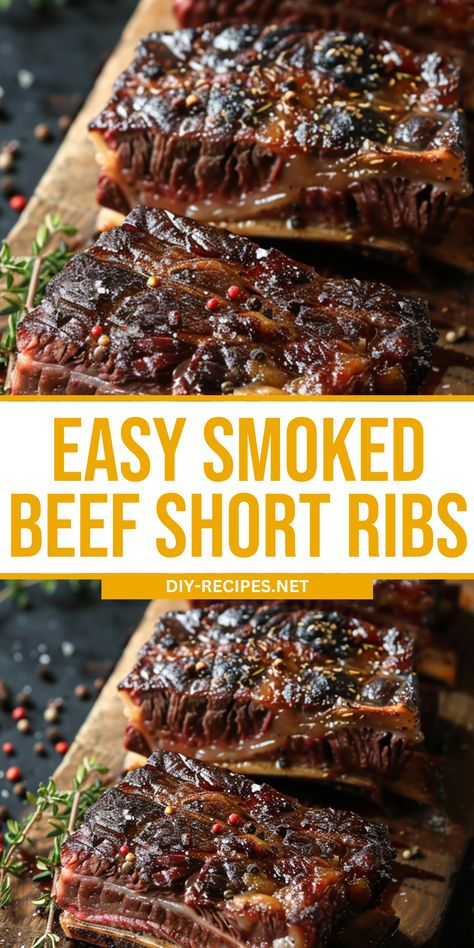 Enjoy these easy smoked beef short ribs. Seasoned with paprika, garlic, and black pepper, then spritzed with apple cider vinegar for extra tenderness. Perfectly smoked and delicious! Smoked Beef Short Ribs, Smoked Beef Ribs, Beef Short Rib Recipes, Inexpensive Dinners, Short Ribs Recipe, Smoked Food, Bbq Dinner, Smoked Meats, Smoked Ribs