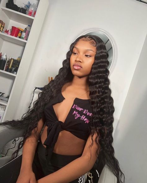 Baddie Crimped Hair, Hair With Crimps, Black Wig With Crimps, 30 Inch Wig With Crimps, Crimped Hair Middle Part, Buss Down Middle Part With Crimps, Hair Crimps Black Women, Crimped Middle Part Sew In, Long Hair With Crimps Black Women