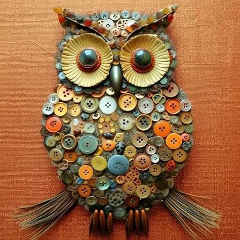 Button Owls Crafts, Owl Button Art, Owl Crafts For Adults, Owl Diy Crafts, Diy Owl Crafts, Owl Crafts Diy, Owl Yard Art, Hallowen Crafts, Owl Garden Art