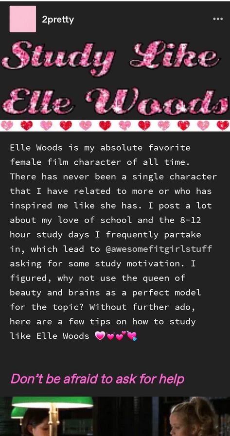 Elle Woods Study Tips, Elle Woods Study Method, How To Study Like Elle Woods, Elle Woods Studying, Study Like Elle Woods, Pink Studying, Academia Barbie, School Revision, 2023 Study