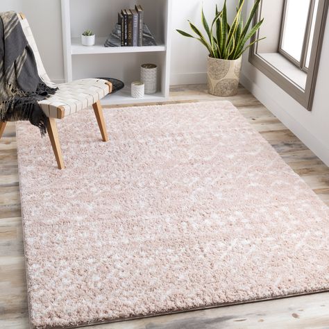 Pink Shag Rug, Blush Cream, Moroccan Pattern, White Carpet, Bedroom Area Rug, Cream Rug, Shag Area Rug, Transitional Rugs, Pile Rug