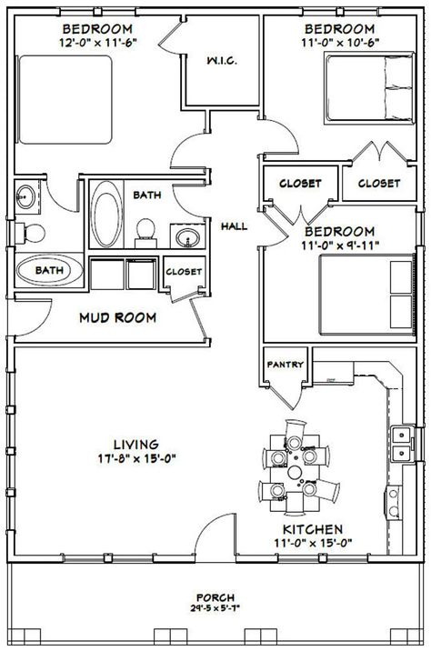 30x40 House 3-bedroom 2-bath 1200 Sq Ft PDF Floor - Etsy 3 Bedroom Home Floor Plans One Level, 1200sq Ft House Plans, Leirvik Bed, 3 Bedroom Home Floor Plans, 1200 Sq Ft House, Alaska Cabin, 3 Bedroom Floor Plan, House Plan With Loft, House Kits