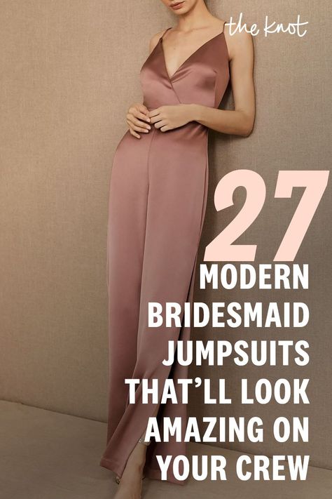 Whether you want to maintain a traditional wedding vibe or go for a bold fashion statement, there are chic bridesmaid jumpsuits for your entire crew. Read on for our favorite bridesmaid jumpsuits available to shop right now. Bridesmaid Jump Suits, Pants Bridesmaid Outfit, Bridesmaid Trousers Outfit, Jumpsuits For Bridesmaids, Bridesmaid Trousers, Maid Of Honor Pant Suit, Unique Bridesmaid Outfits, Jumpsuits Bridesmaids, Bridesmaid Pantsuit Wedding