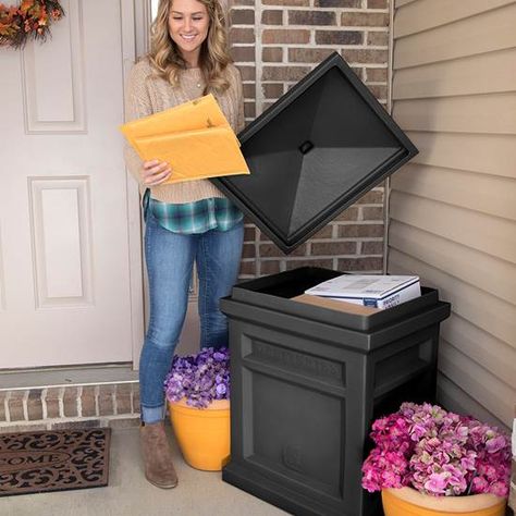 Express Package Delivery Box - Black | Step2 Drop Box Ideas, Porch Boxes, Parcel Drop Box, Mailbox Makeover, Mailbox Landscaping, Mounted Mailbox, Outdoor Toys For Kids, Parcel Delivery, Drop Box