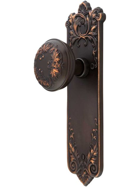 Lorraine Privacy Door Set With Matching Knobs in Oil-Rubbed Bronze Medieval Door, Antique Door Hardware, Interior Door Hardware, Old Door Knobs, Antique French Doors, Front Door Hardware, Vintage Door Knobs, Antique Door Knobs, Copper Highlights