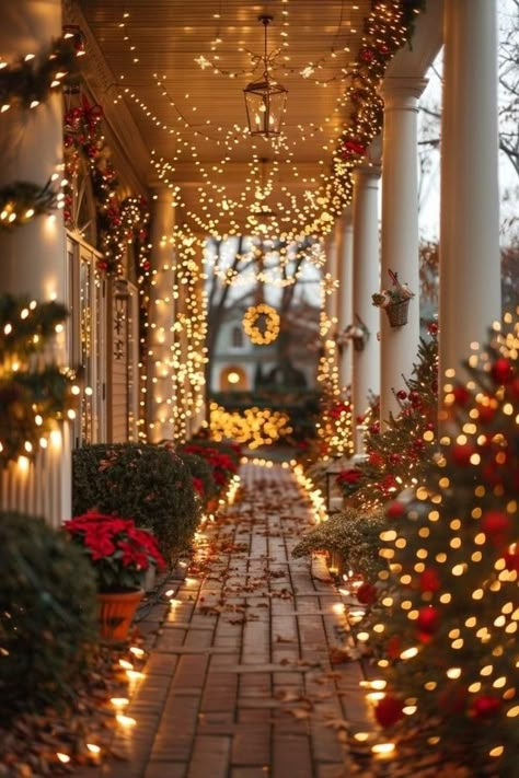 Pretty Porches, Christmas Outdoors, Houses Exterior, Holiday Inspo, Christmas Dreaming, Christmas Houses, Cozy Christmas Decor, Christmas Scenery, Christmas Interiors