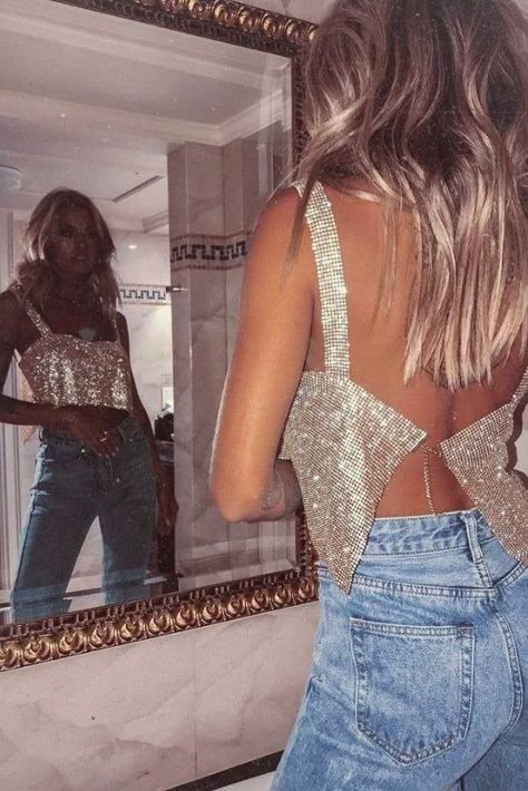 Glitter Tops Outfit, Glitz And Glam Outfit, New Years Eve Outfits Classy, Sparkle Outfit, Denim And Diamonds, Vegas Outfit, Nashville Outfits, Glam Outfit, Nye Outfits