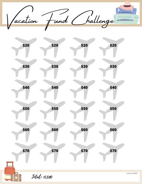 Vacation Savings Challenge in ENG. Saving Vacation Money, Travel Saving Challenge, June Savings Challenge, $1 Savings Challenge, Travel Savings Challenge, Car Savings Challenge, Vacation Savings Challenge, Savings Plan Printable, Car Saving