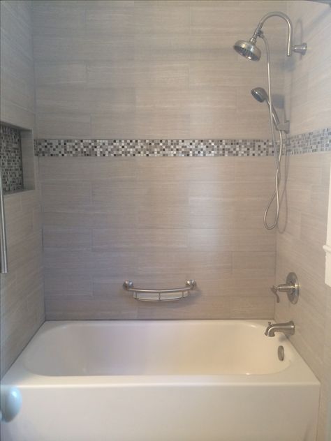 Tile tub surround. Gray tile around bathtub. Grey tile around bathtub. Tile Around Bathtub, Tile Tub Surround, Tub Remodel, Bathtub Surround, Bathtub Tile, Bathtub Remodel, Bathtub Walls, Bad Inspiration, Tub Tile