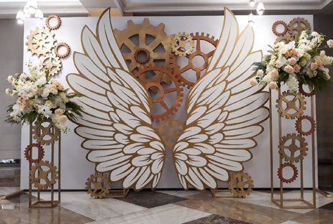 Angel Theme, Diy Wings, Wedding Stage Design, Birthday Party Theme Decorations, Birthday Balloon Decorations, Wedding Decor Style, Board Decoration, Wedding Stage Decorations, Backdrop Design