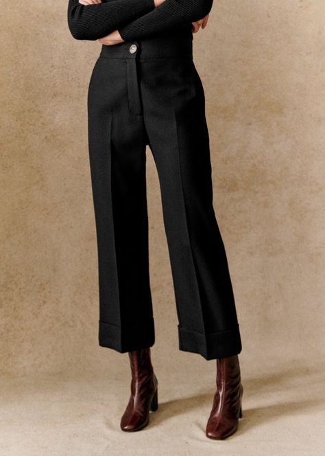 Damon Trousers - Black - Recycled polyester - Sézane Work Wardrobe, Mode Vintage, Work Attire, Mode Inspiration, Office Outfits, New Wardrobe, Work Fashion, Parisian Style, Look Fashion