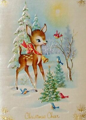 Vintage Christmas Deer, Christmas Name Tags, Retro Christmas Cards, Vintage Christmas Images, Holiday Stickers, Christmas Poster, A Deer, Christmas Scenes, Victorian Christmas