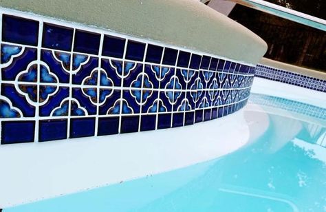 5 Pool Waterline Tile Trends for 2022 | AquaBlu Mosaics Pool Waterline Tiles Ideas, Blue Pool Tile Waterline, Plaster Pool, Blue Pool Tile, Pool Waterline Tile, Mediterranean Mosaic Tile, Pool Waterline, Travertine Pool Decking, Waterline Pool Tile