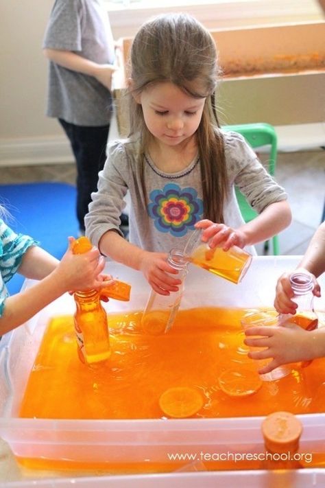 Orange in Preschool by Teach Preschool Orange Art And Craft For Preschool, Orange Sensory Activities, Orange Week Preschool, Orange Art Preschool, Orange Sensory Play, Orange Colour Day Crafts For Kids, Orange Color Activity, Orange Activity For Preschool, Sensory Play Activities Preschool