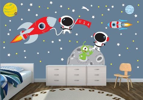 Wall Decal Boys Room, Outer Space Bedroom, Space Decals, Space Wall Decals, Star Wars Bedroom, Space Themed Bedroom, Space Themed Room, Outer Space Theme, Children Room Boy