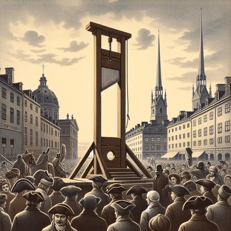 Final Guillotine Execution in Sweden: A 1910 True Crime Story - An incredible historical milestone was noted in Sweden on this day back in 1910, signifying an important turning point in their judicial record. Johan Alfred Ander, accused and judged responsible for the brutal and shocking murder of a clerk named Victoria Hellsten during a robbery, was the last individual in Sweden to be executed by the guillotine....https://darkstories.com.au/on-this-day-in-true-crime-history-23rd-november/ French Revolution Guillotine, Guillotine Aesthetic, Rika Core, Guillotine Art, Guillotine Drawing, Guillotine Execution, Movie Poster Project, Ground Photo, Horror Room