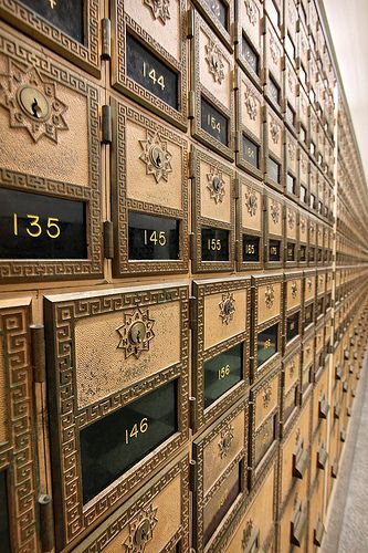 Art deco mail boxes extend, seemingly to infinity, at the Hollywood branch of the Postal Service. Apartment Mailboxes, Art Nouveau Arquitectura, Mail Boxes, Call Art, I Love Paris, Post Box, Paris Apartments, Cool Apartments, Oui Oui