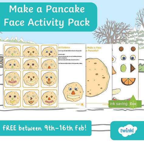 Children will love exploring Pancake Day using this wonderful Make a Pancake Face Activity Pack. Simple to set up, provide the children with the blank pancake cut-out, the different eyes, noses and mouths that are made out pancake toppings, as well as the combination cards. Create a variety of funny pancake faces! Encourage the children to choose a combination card and find the different eyes, nose and mouth to make the matching pancake face. Simply follow this link to download this resourc... Pancake Game, Different Eyes, Pancake Toppings, Pancake Day, Recyclable Materials, Activity Pack, February 9, Pancakes, Activities For Kids