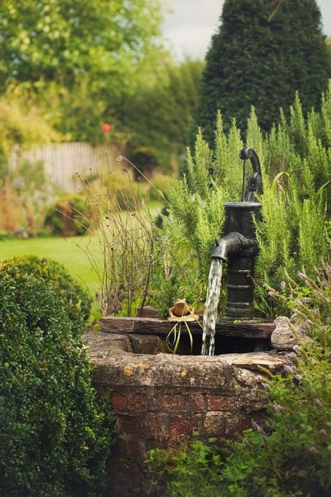 Garden Fountain Ideas, Old Water Pumps, Naturalistic Garden, Taman Air, Garden Water Features, Fountain Ideas, Garden Water Fountains, Garden Water Feature, Backyard Water Feature