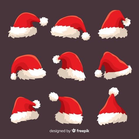 Santa Claus Cap, How To Draw Santa, Silhouette People, Santa Claus Hat, Christmas Calendar, Hat Collection, Christmas Gift Box, Vector Hand, Christmas Illustration