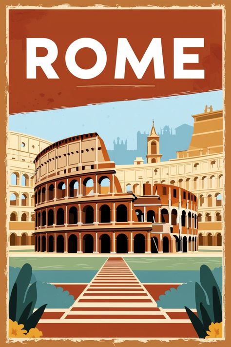 Rome Colosseum, Landmarks Art, Vintage Poster, Travel Poster, Art Vintage, Design Modern, 1 Day, Travel Art, Vintage Prints