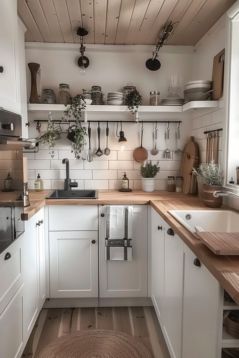 Kitchen Ideas Small Space, Tiny Cottage Kitchen, Cottage Kitchen Ideas, Small Cottage Kitchen, Small Apartment Kitchen, Tiny Cottage, Tiny House Kitchen, Cottage Kitchens, Cozy Kitchen