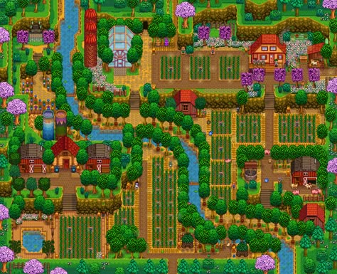 Farm Layouts, Stardew Valley Farm, Stardew Farms, Stardew Valley Layout, Stardew Valley Tips, Stardew Valley Farms, Green House Design, Frozen Pond, Farm Plans