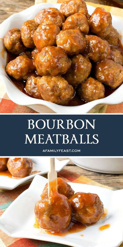 Bourbon Meatballs - A Family Feast® Bourbon Meatballs Crockpot, Bourbon Meatballs, Family Feast Recipes, Homemade Meatballs Easy, Homemade Meatballs Recipe, Mini Meatballs, Crock Pot Meatballs, Homemade Meatballs, Tailgate Food