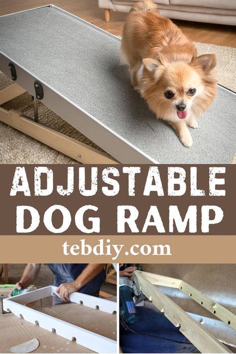 DIY Adjustable Dog Ramp Idea A Way For Canines Dog Ramp Diy Easy, Diy Pet Ramp, Dog Ramp Diy, Pallet Potting Bench, Potting Bench Plans, Painting On Pallet Wood, Blind Dog, Pet Ramp, Cat House Diy