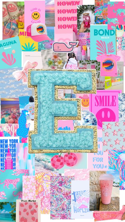 E Wallpaper, Preppy Wallpaper, Letter E, Blue And Pink, Pink, Blue