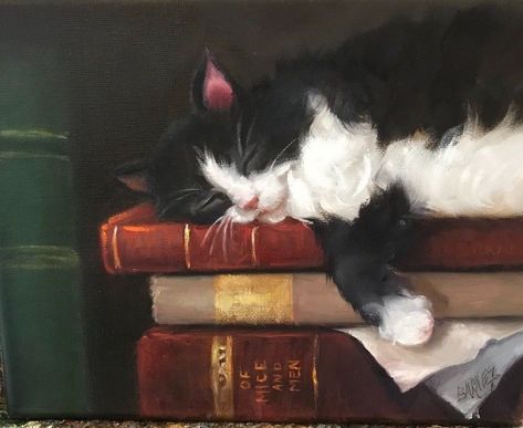 Tuxedo Cat Art, Catching Mice, Gallery Ideas, Muse Art, Cat Books, Cats Illustration, Painted Books, Cat Sleeping, Persian Cat