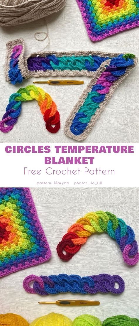 Intriguing Interlocking Free Crochet Patterns 3 Colored Crochet Blanket, Crochet Interlocking Rings, Crochet Tie Dye, Crochet With Multi Colored Yarn, Crochet Rings Patterns Free, Crochet Circle Blanket, Crochet Mood Blanket, Temp Blanket, Crochet Patterns Blanket