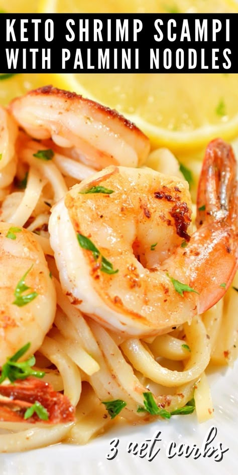 Keto Recipes With Shrimp, Keto Dinner Recipes With Shrimp, Palmini Recipes Optavia, Shrimp Keto, Optavia Palmini Recipes, Palm Noodles Recipes, Recipes Using Hearts Of Palm Noodles, Keto Palmini Recipes, Recipes Using Palmini Noodles