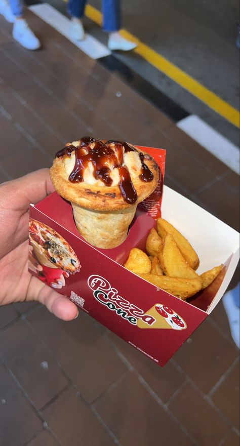 Pizza cone with fries in Global Village Dubai | Must Try Global Village Food, Global Village Dubai, Pizza Cones, Village Food, Dubai Food, Global Village, Dubai, Pizza, Quick Saves